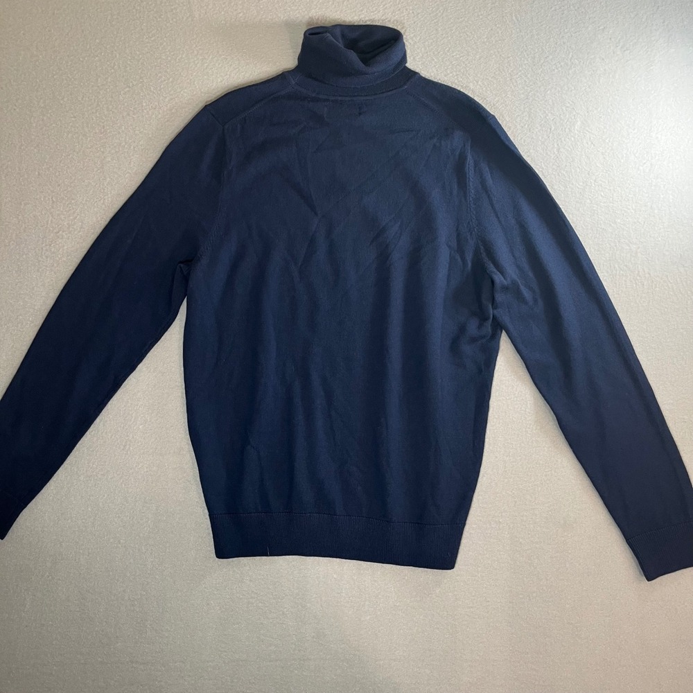 Nordstrom Mens Navy Blue 100% Washable Merino Wool Turtleneck Sweater Size M